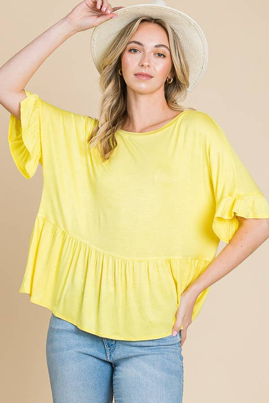 Boat Neck Tiered Ruffle Sleeve Top